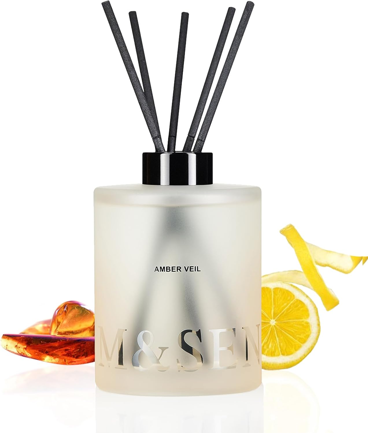 M&SENSE Amber Lemon Reed Diffuser Set - 16.9 fl oz Scent Diffuser with Sticks, Long-Lasting Aromatherapy Oil Diffuser, Home Fragrance Gift Set for Bedroom, Bathroom & Office Decor