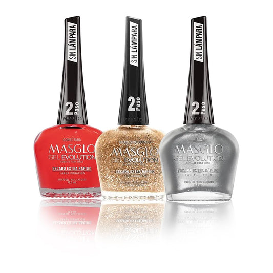 MASGLO Gel Evolution Nail Polish ThanksGiving & Xmas Set 3 PCs Shades of Differents Color - No U/V Lamp, Duration Up to 12 days