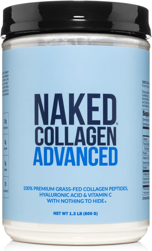 NAKED Collagen Advanced - Peptides Protein Powder, Hyaluronic Acid, Vitamin C, Pasture-Raised, Grass-Fed Hydrolyzed Collagen Supplement, Paleo Friendly, Non-GMO, Keto, Gluten Free, 21oz - 30 Servings