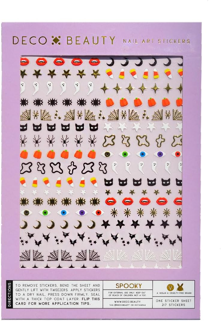 Deco Beauty Spooky Nail Stickers - Lightweight & Easy-to-Apply Nail Art with Cute & Trendy Designs - Durable & Long-Lasting Nail Stickers for Women, Ideal for DIY Manicures