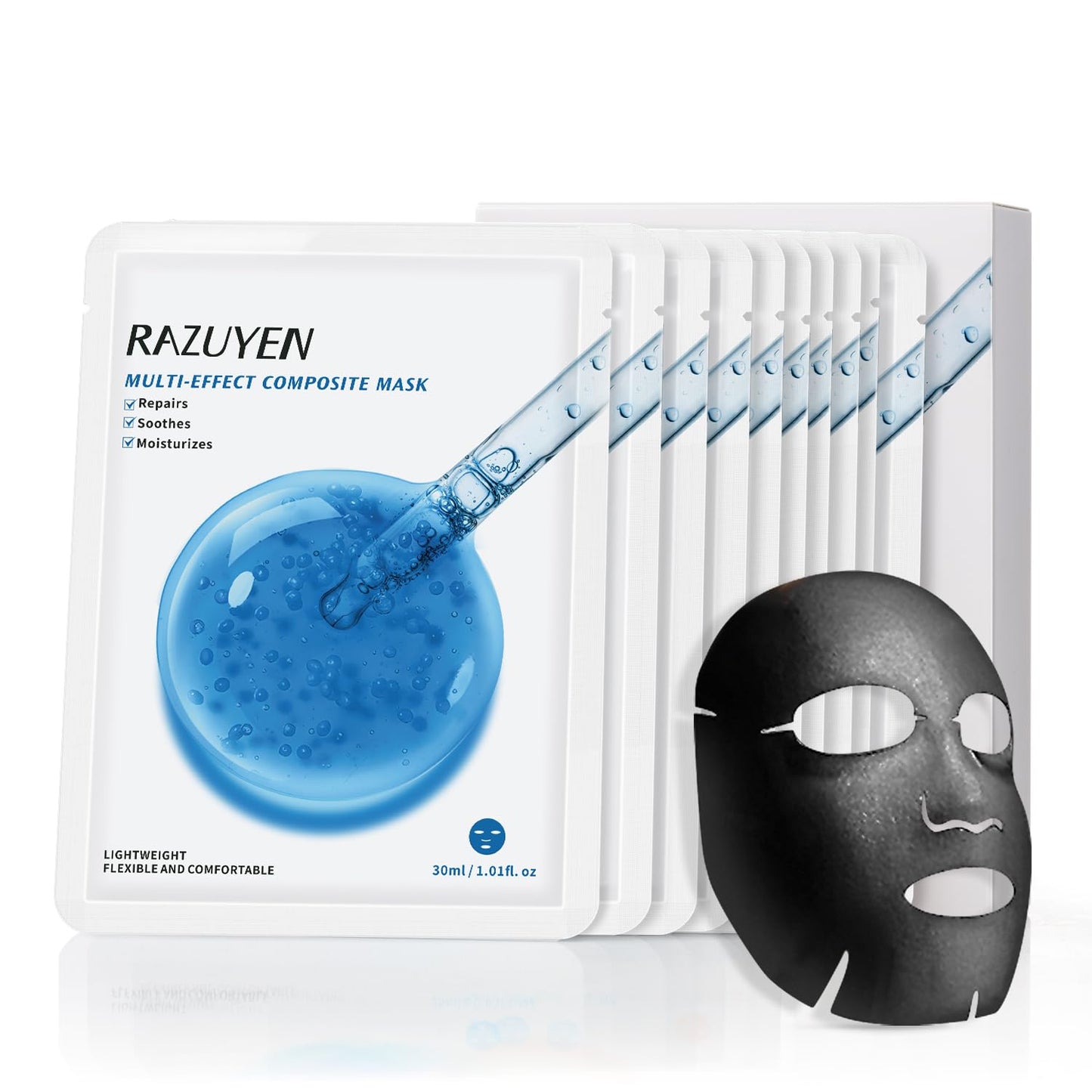 Soothing Face Sheet Mask (10 Sheets), Anti-Aging, Detoxifying & Moisturizing Face Mask for Sensitive Skin with Centella Asiatica, Vitamin B5, Glass Skin Face Mask for after Microneedling