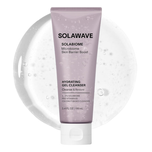 Solawave Probiotic Gel Facial Cleanser with Prebiotics and Pro Vitamin B5, Hydrating and Soothing Formula to Remove Makeup and Reduce Blemishes - Non-Comedogenic for All Skin Types (3.4 FL OZ)