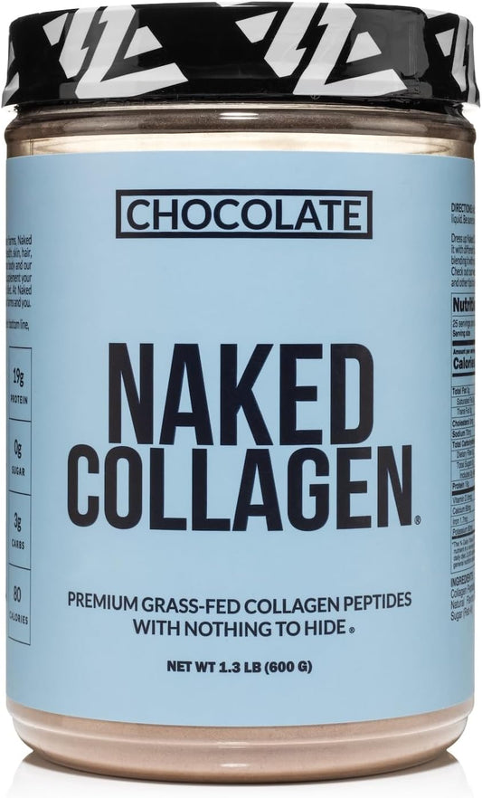 NAKED Chocolate Collagen Peptides Protein Powder, 24 Servings, Pasture-Raised, Grass-Fed Hydrolyzed Collagen Supplement, Paleo Friendly, Non-GMO, Keto, Gluten Free, 20oz
