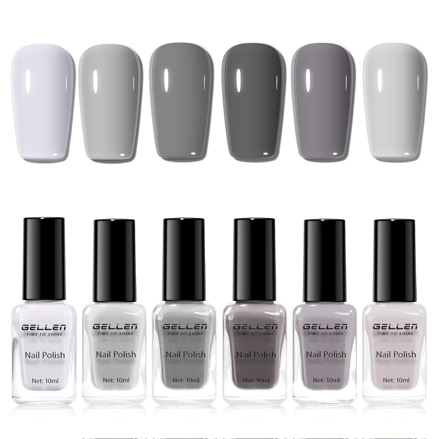 GELLEN Gray Nail Polish Set, Fall Winter Trendy Grey Regular Nail Polish Quick Air Dry 6 Dark Light Colors for Women Gifts DIY Fingernail Toe Nails Home Salon, Not Gel, Hema Free, Non-toxic, No Chip