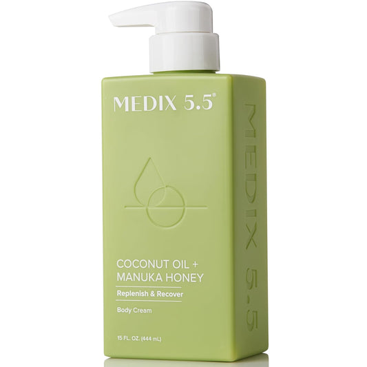 Medix 5.5 Men & Women Coconut Body Lotion + Manuka Honey Cream | Natural Coconut Oil Lotion | Moisturizer Cream Body Butter Skin Care Balm | Stretch Marks, Cellulite, & Dry Skin |15 Fl Oz