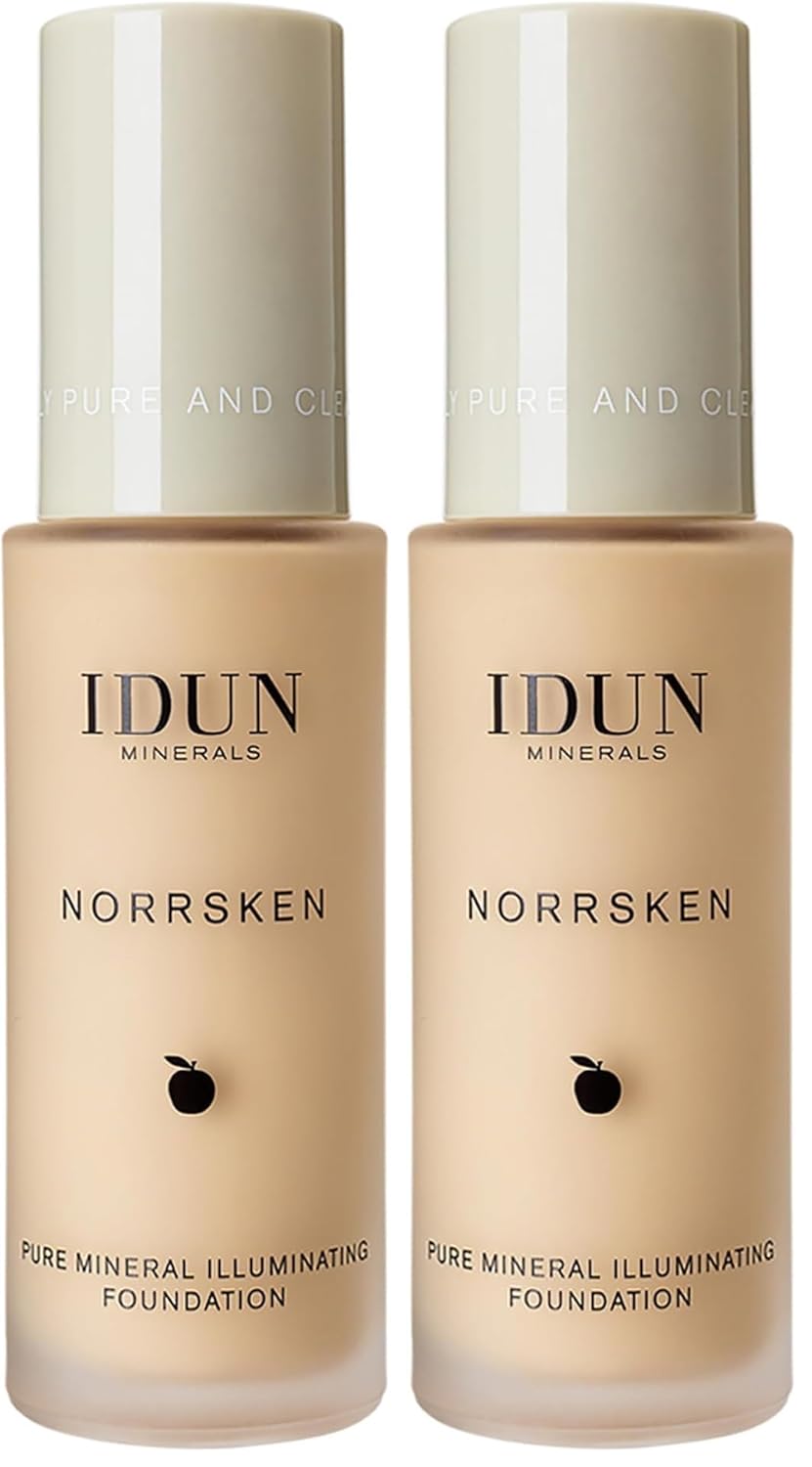 IDUN Minerals Liquid Norrsken Foundation - Silky Smooth Coverage - Luminous, Dewy Finish for Dry and Dull Skin - Water Resistant and Vegan Makeup - 206 Freja - Warm Light - 1.01 oz (Pack of 2)