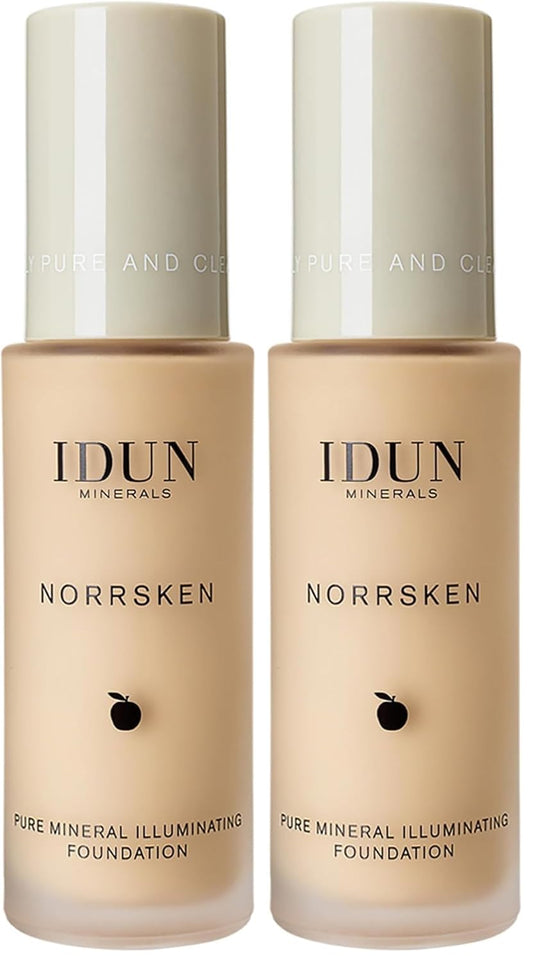 IDUN Minerals Liquid Norrsken Foundation - Silky Smooth Coverage - Luminous, Dewy Finish for Dry and Dull Skin - Water Resistant and Vegan Makeup - 206 Freja - Warm Light - 1.01 oz (Pack of 2)