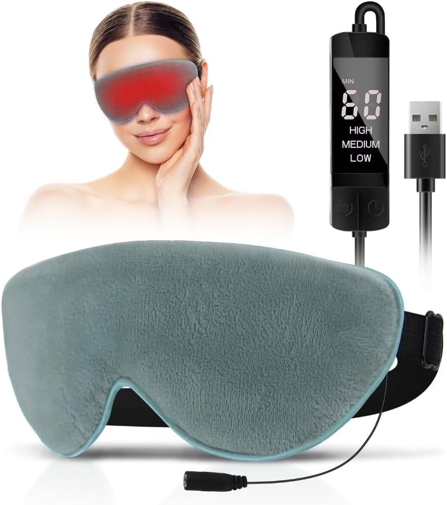 KOVNLO Heated Eye Mask, Washable USB Electric Moist Heat Warm Compress for Eyes, Eye mask with Flaxseed for Dry Eyes, Blepharitis, Chalazion, MGD, Stye Eye Treatment