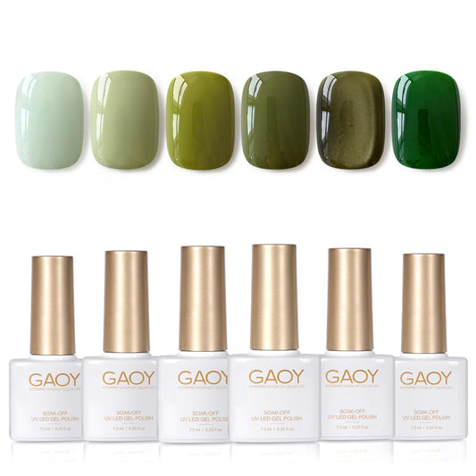 GAOY Green Gel Nail Polish Set, 6 Colors Dark Green Cat Eye, Soak Off UV Light Cure Gel Polish Kit for Nail Art DIY at Home