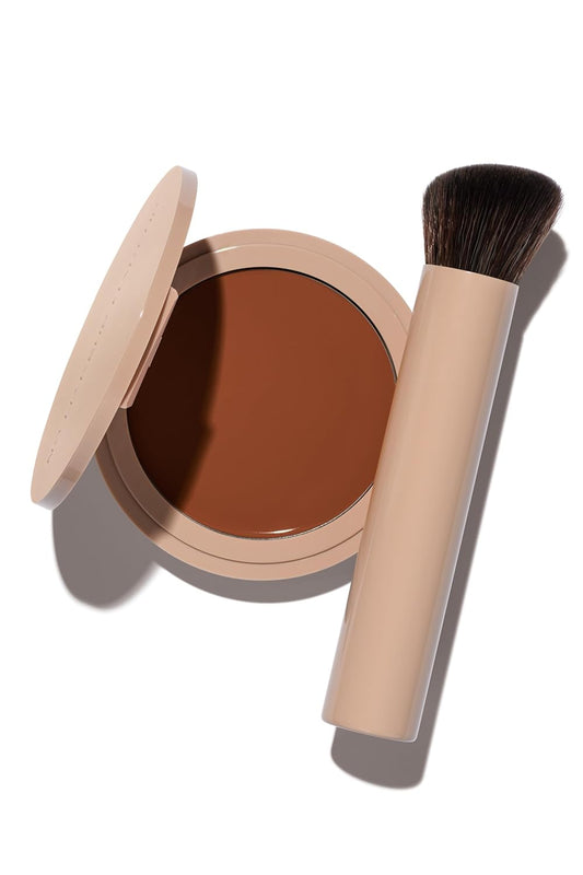 No Makeup Makeup Long-Lasting Lightweight Foundation & Brush Duo | Cruelty-Free, Fragrance-Free, Buildable, Transfer-Proof Makeup (Warm Deep)