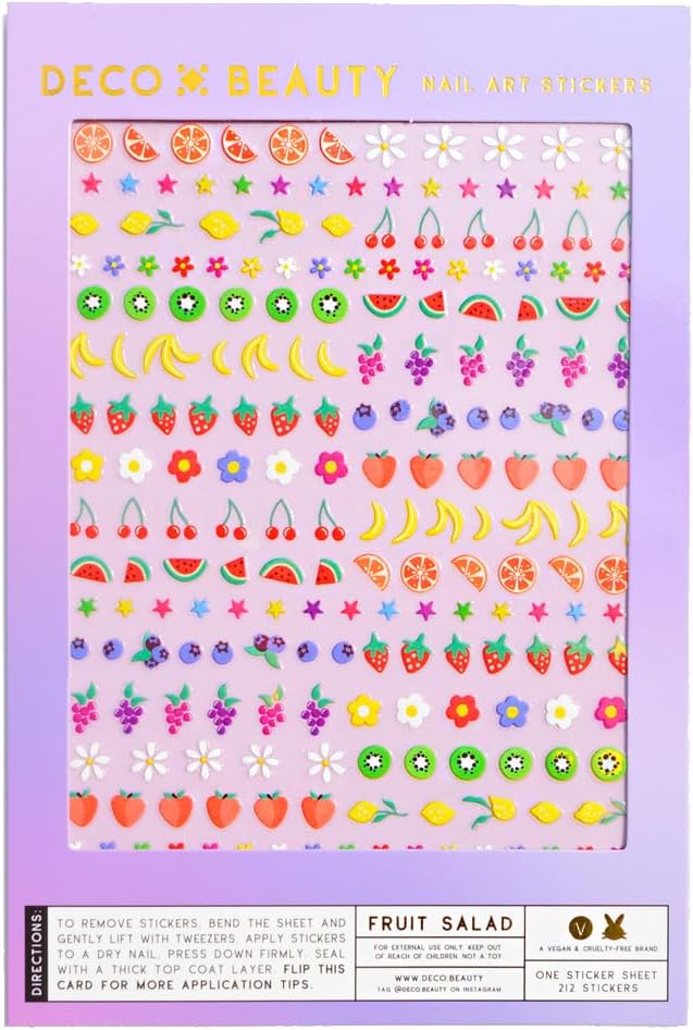 Deco Beauty Fruit Salad Nail Stickers - Trendy, Long-Lasting Nail Art Decals – Easy DIY Application for Salon-Quality Manicures