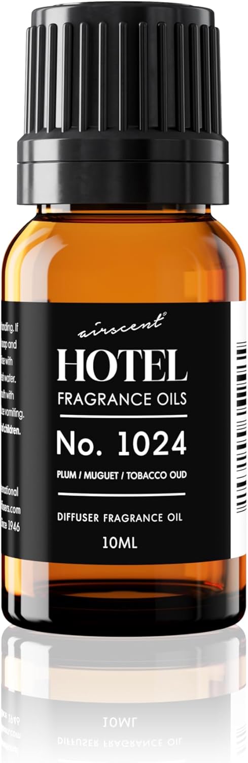 AirScent Hotel Diffuser Oil No. 1024 - Plum Muguet Tobacco Oud - Hotel Scent Dupe - Premium Fragrance Oil for Ultrasonic and Waterless Diffusers and Crafting - 10 ml, 0.34 fl oz Glass Dropper Bottle