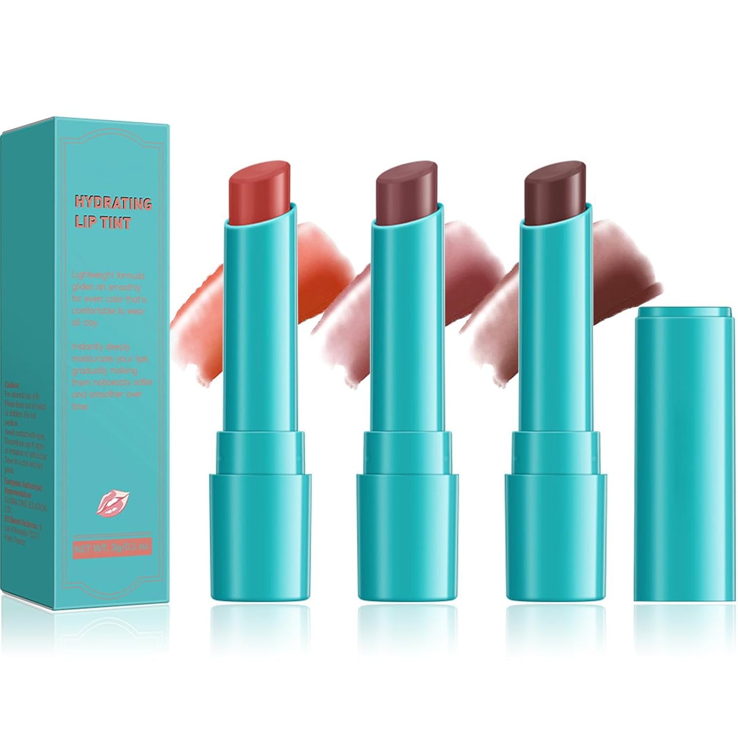 3PCS Hydrating Lip Tint Lipstick Set,Long-Lasting Matte Finish Moisturizing Tinted Balm,Natural Ingredients Strong Moisturizing Lipstick,Waterproof Lip Gloss Non-Stick Cup Lip Tint Stain(SET B)