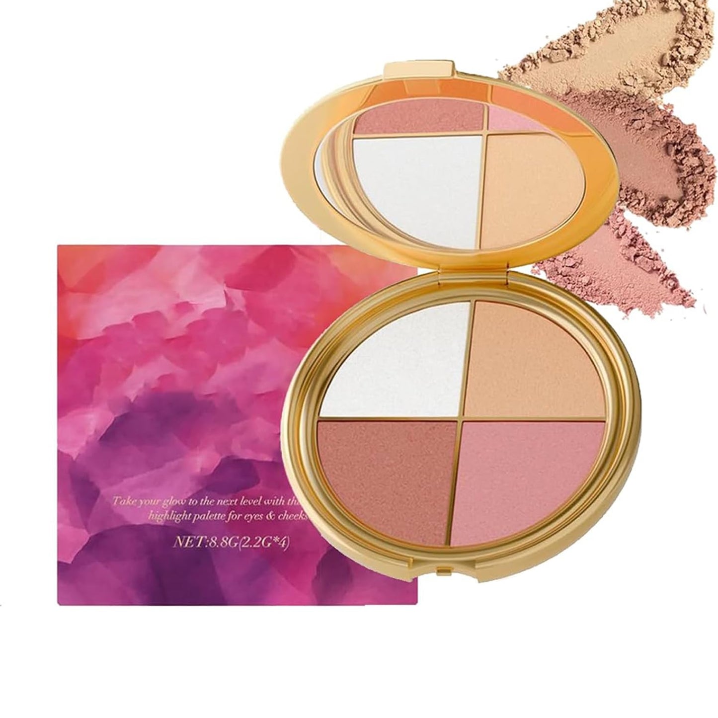 Eye & Cheek Palette - Eyeshadow and Highlighter Makeup, Face Highlighter Palette for Women, Multitasking Blush, Highlighting Eye & Cheek Palette, 4-In-1Makeup Palettes Kit