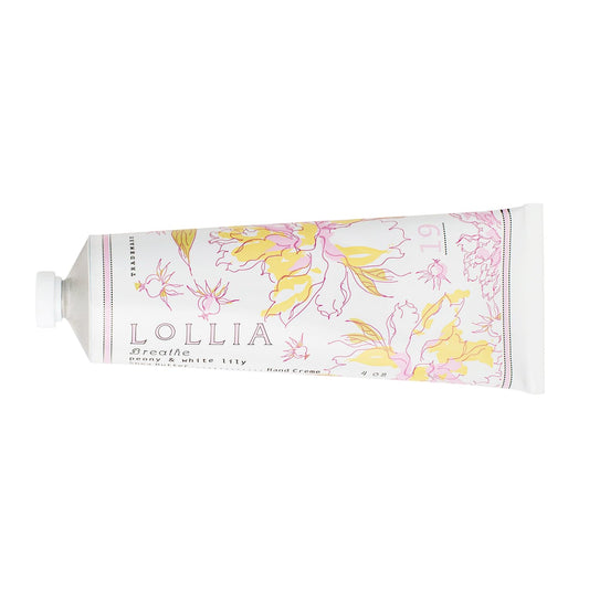 LOLLIA Breath Handcreme, 4 oz, Peony & White Lily Scented Hand Cream for Women, Moisturizing Lotion for Dry Hands, Quick Absorbing Shea Butter & Cocoa Butter, Luxury Purse Essentials