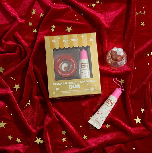 TONYMOLY Jelly Lip Melt + Lip Gloss Key Chain Duo, Limited Edition Holiday Set – Hydrating Lip Balm & Gloss with Hot Chocolate Marshmallow Swirl + Frosted Sugar Cookie, Stocking Stuffer Gift