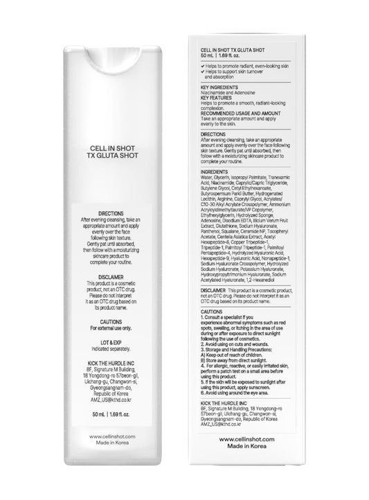 Tranex Gluta Shot Serum – Enhances Skin Clarity and Radiance for Glass Skin - Tranexamic Acid and Glutathione Facial Serum, 1.69 fl.oz. (50 ml)