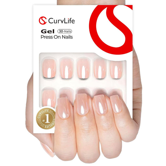 Curvlife Soft Gel Press on Nails, 30Pcs 15 Sizes Mirror Pink Nail Tips, Full Cover Design Reusable Fake Nails Kit with Glue and Adhesive Tabs