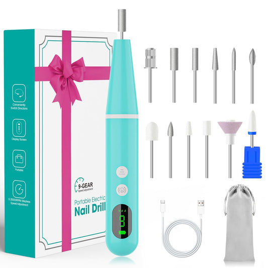 Electric Cordless Nail Drill, Super Lightweight Electric Nail File, Professional Manicure Pedicure Kit with 9 Speed & LCD Display, Nail Grinder for Thick Toenail Cuticle Women Men Baby Pets