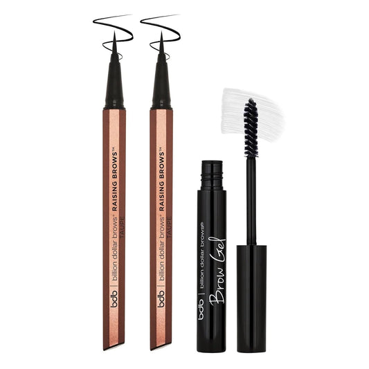 bdb Raising Brows & Brow Gel Kit, Taupe Eyebrow Pen, Smudge-Proof Brow Gel, Effortlessly Natural, 2-Pack