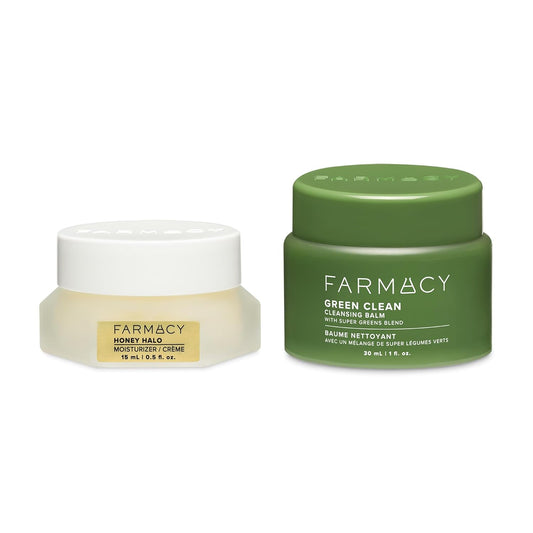 Farmacy Melt & Moisturize Duo - Travel Size Skin Care Set with Green Clean Makeup Remover Balm & Honey Halo Moisturizer Face Cream - Cleanses Skin & Hydrates for a Plump, Dewy Glow (2 Count)