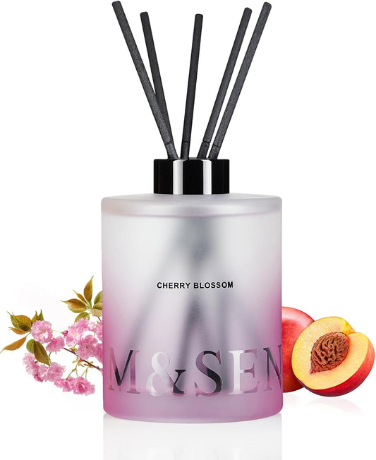 M&SENSE Cherry Blossom Reed Diffuser Set - 16.9 fl oz Long-Lasting Scent, Non-Toxic Natural Essential Oil Diffuser with Sticks, Home Fragrance Diffuser Gift for Office Bathroom Bedroom