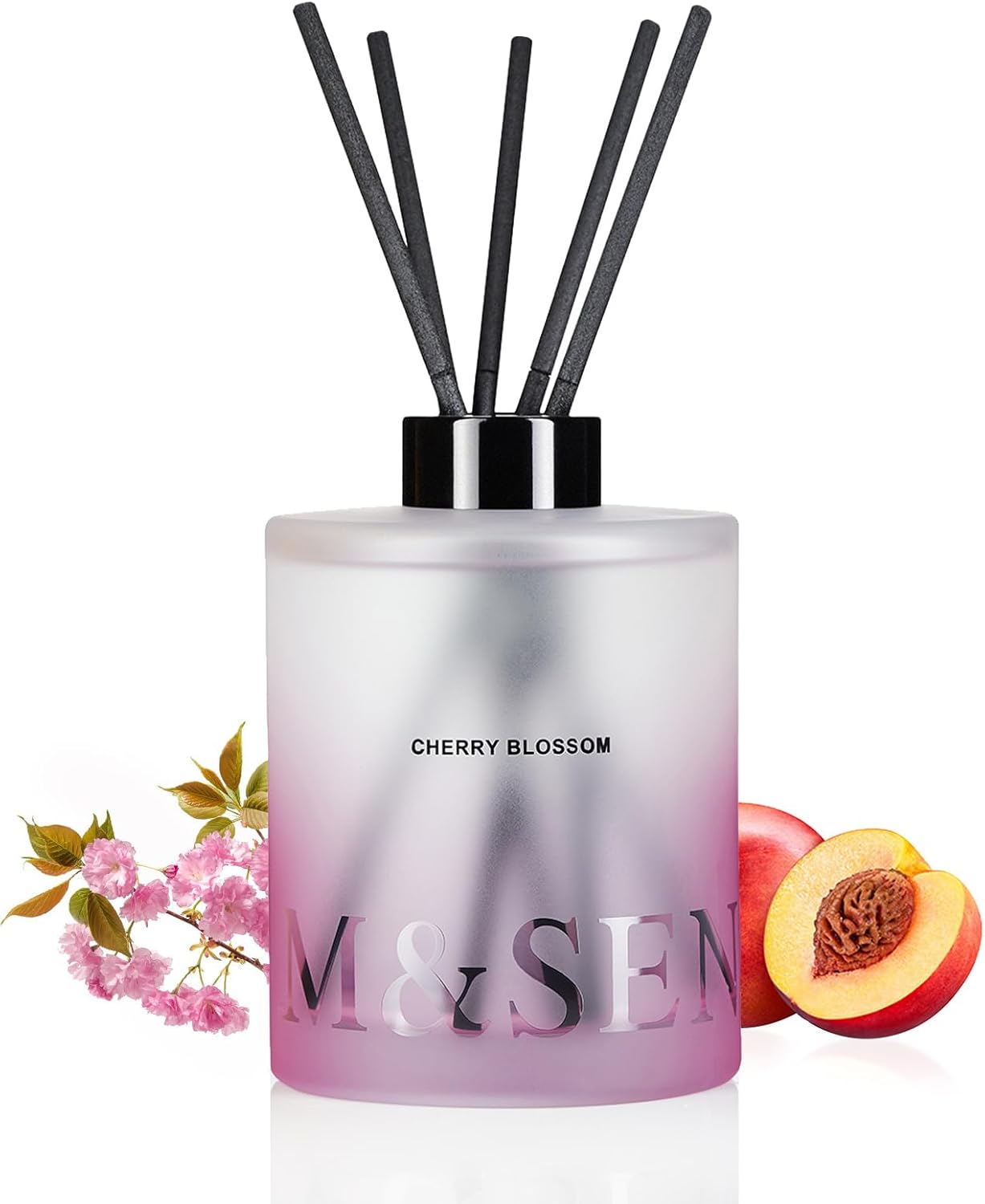 M&SENSE Cherry Blossom Reed Diffuser Set - 16.9 fl oz Long-Lasting Scent, Non-Toxic Natural Essential Oil Diffuser with Sticks, Home Fragrance Diffuser Gift for Office Bathroom Bedroom