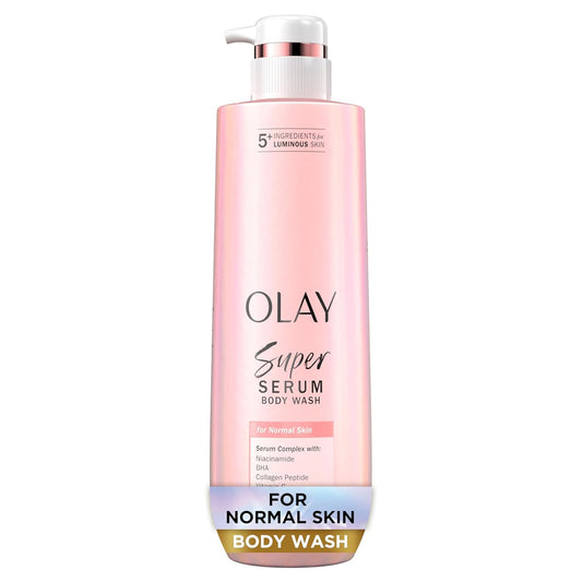 Olay Super Serum Body Wash for Normal Skin, 24hr Long Lasting Hydration, 5+ Ingredient Serum Complex for Bright Even Firm Luminous Skin, 18.5 fl oz