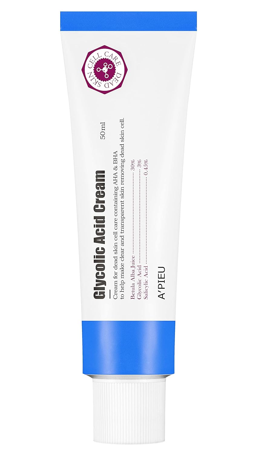 A'PIEU Glycolic Acid Cream, 1.69 fl oz (50 ml) Korean Facial Exfoliating Peeling gel with Glycolic Acid