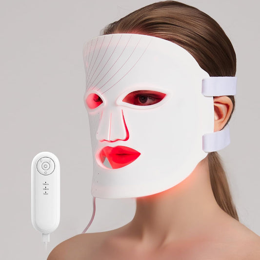 Red Light Therapy Mask for Face, 7 Colors Led Face Mask Light Therapy with Eye Protection and Remote, Rechargeable Ergonomic Design for True Anti-Wrinkles Skincare at Home White