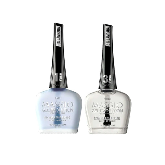 MASGLO GEL EVOLUTION Nail Polish Gel Effect, No UV/Led Lamp, Duration Up to 12 days 2 PCs (Base - Top Coat) for Manicure