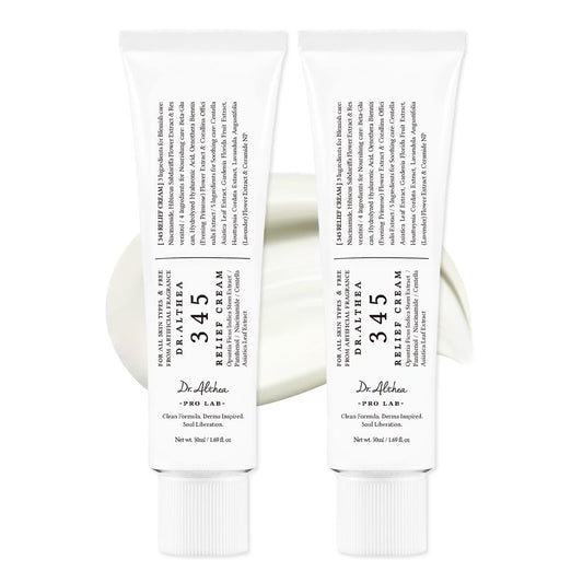Dr.Althea 345 Relief Cream | Moisturizer for Soothing Recovery and Blemish Care with Tea Tree Leaf Water & Niacinamide | Korean Vegan Skin Care for All Skin Types, 1.69 Fl Oz (Ver.2 - Pack of 2)