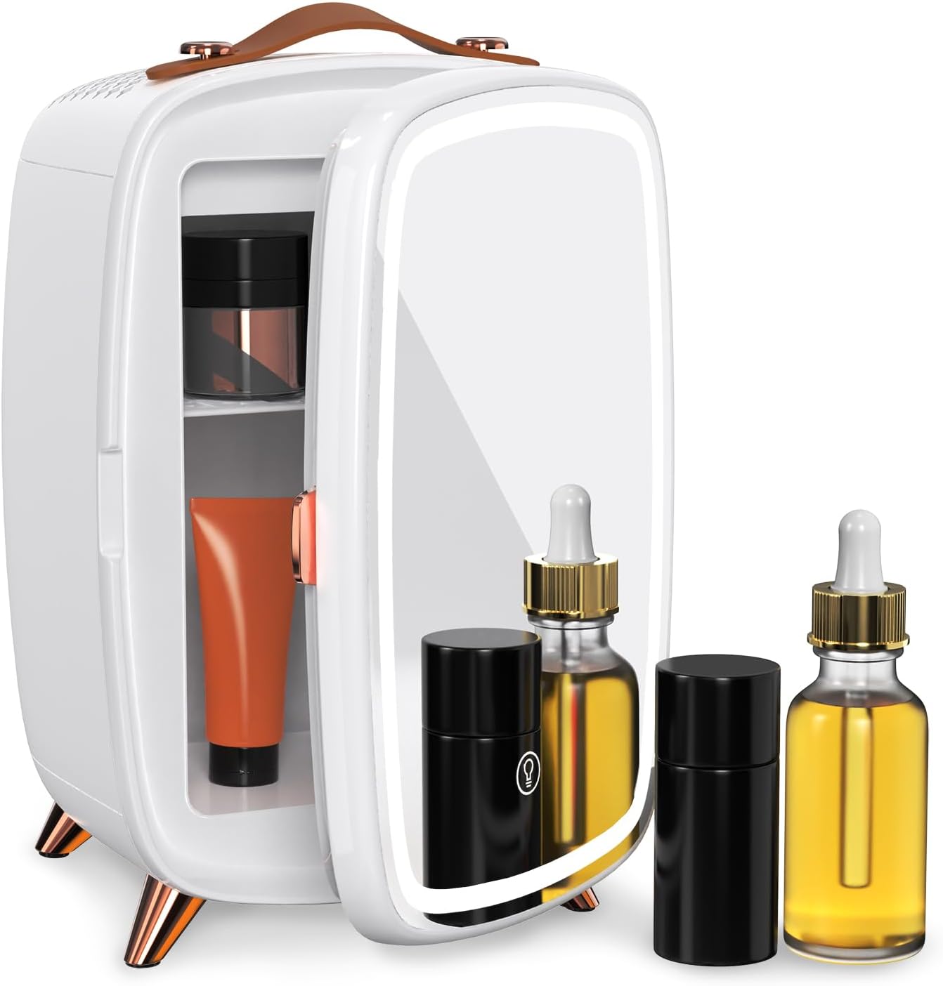 Skincare Fridge, 6L White Makeup Fridge with Dimmable LED Light Mirror, Portable for Bedroom, Car, Office & Dorm