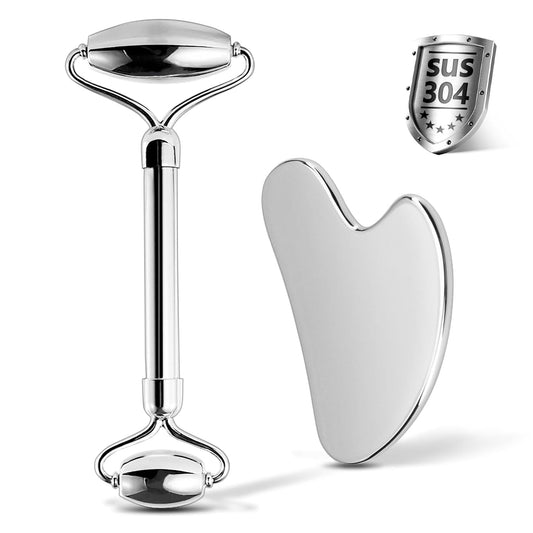 Stainless Steel Facial Roller & Gua Sha - Metallic Gua Sha, Gua Sha Facial Tools 304 Stainless Steel, Face Body Treatment, Reduce Puffiness, Lymphatic Drainage, Facial Tension