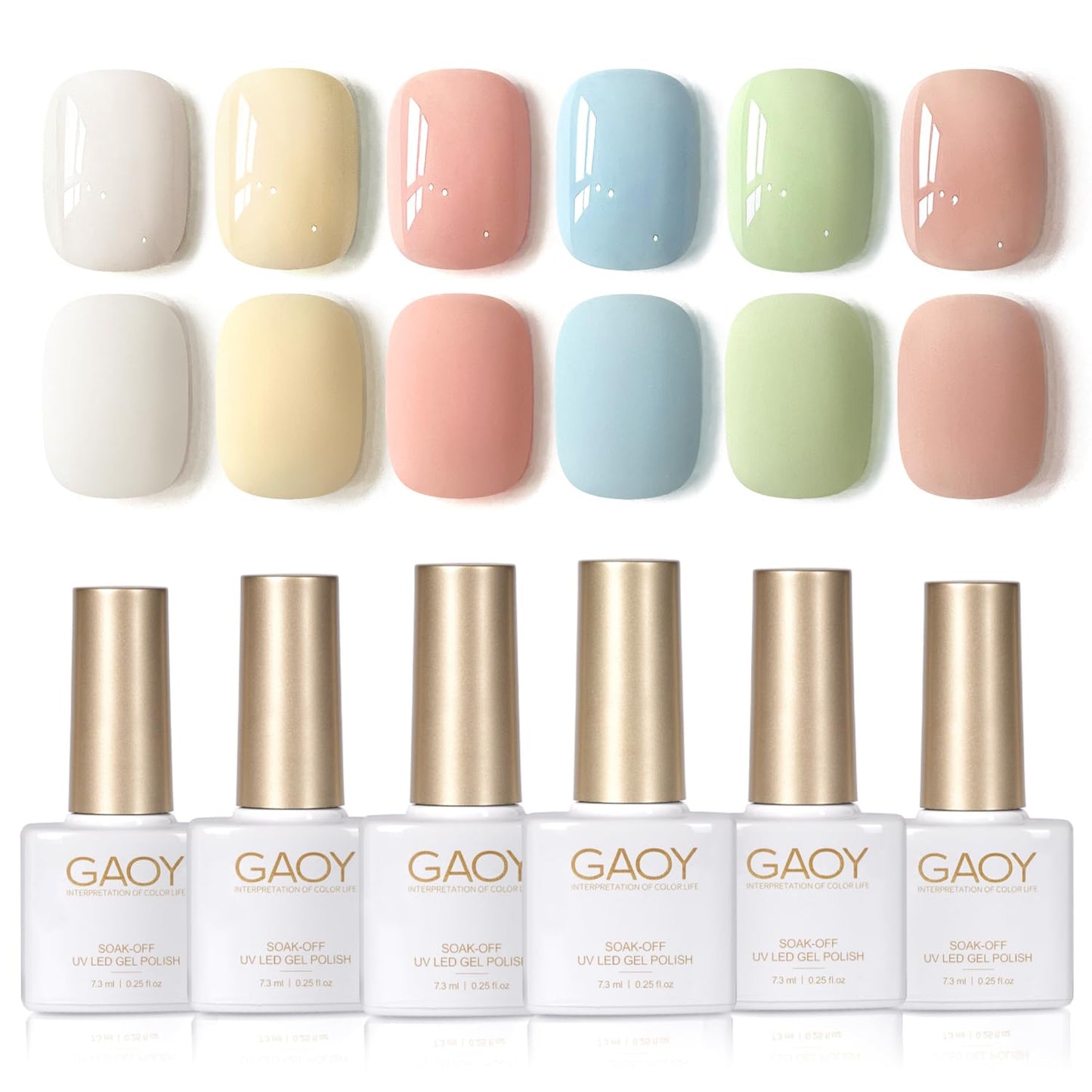 GAOY Pastel Spring Gel Nail Polish Set, 6 Colors Blue Green Pink, Soak Off UV Cure Gel for DIY Manicure at Home