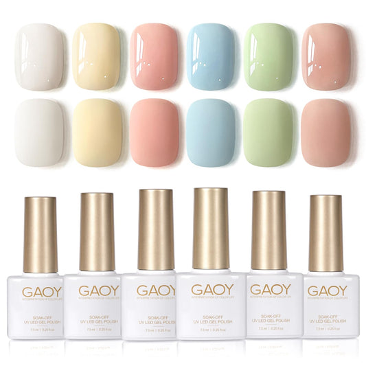 GAOY Pastel Spring Gel Nail Polish Set, 6 Colors Blue Green Pink, Soak Off UV Cure Gel for DIY Manicure at Home