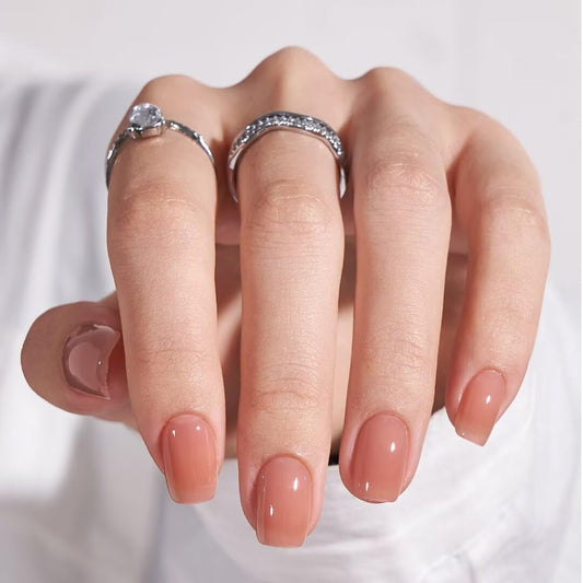 BTArtbox Press On Nails Short - Glue on Nails Square, Soft Gel Light Weight Fake Nails with Glue, Reusable Semi-Transparent Stick On Nails in 16 Sizes, Hot Cocoa