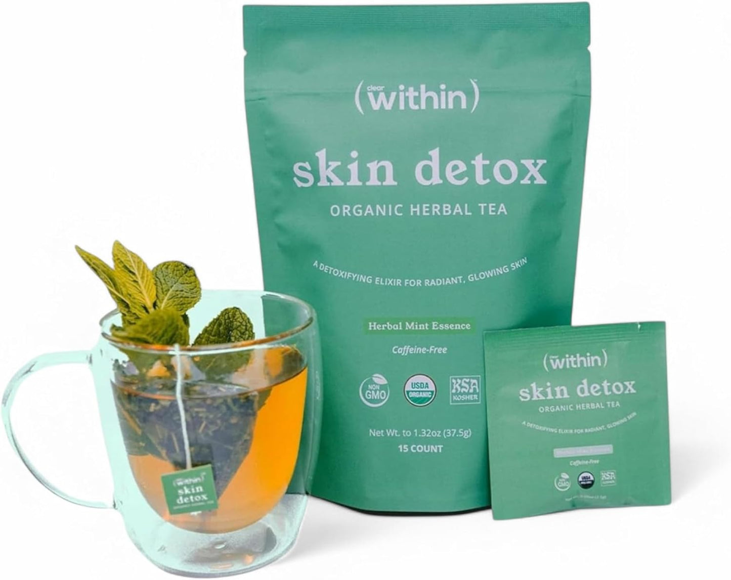 Clear Within Skin Detox Tea – 6 Natural Ingredients for Glowing Skin, Supports Digestion & Gut Health, Promotes Relaxation, Detoxifies Naturally