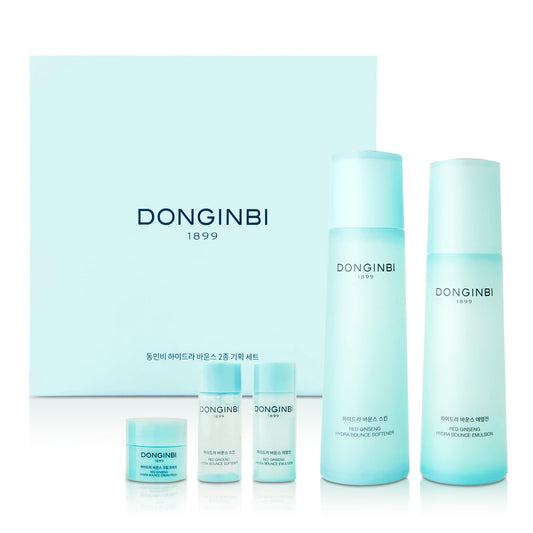 Donginbi Hydra Bounce Skin Care Set - Hydrating Toner(5.07 floz), Korean Red Ginseng Essence(4.4 floz), Firming Cream, and Face Moisturizer with Hyaluronic Acid, Korean Skin Care Gifts for Women