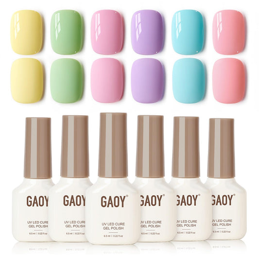 GAOY Pastel Gel Nail Polish Set of 6 Colors Pink Green Blue Gel Polish Kit for Salon Manicure and Nail Art DIY at Home, Gift for Women