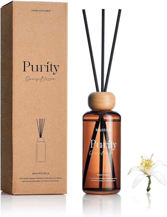 M&SENSE Orange Blossom Reed Diffuser: 6.3 fl oz Non-Toxic Aroma Set with Sticks, Light & Subtle Fragrance, Long-Lasting Natural Essential Oil Gifts for Bedroom, Shelf Decor & Small Spaces