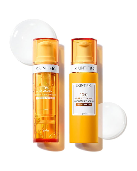 2PCS Dual-Chamber Fresh Vitamin C Brightening Serum for Face, 10% Pure Vit C Powder Serum, Dark Spot Corrector, Oxidation-Proof with UV Shield