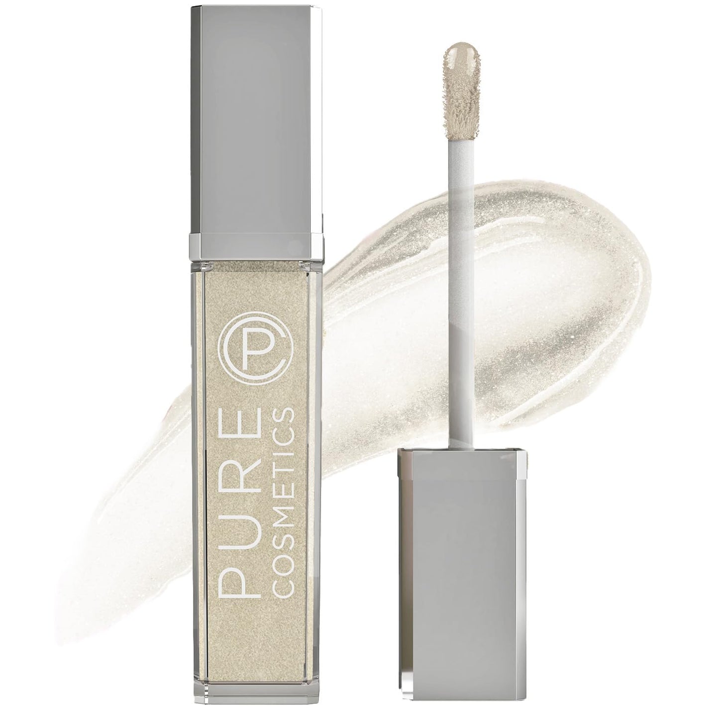 Pure Illumination Light-Up Lip Gloss with LED-Lit Applicator Brush + Side Mirror, Non-Sticky, Moisturizing Hydrating Lip Glosses with Lanolin, Jojoba Oil, & Vitamin E, Clear