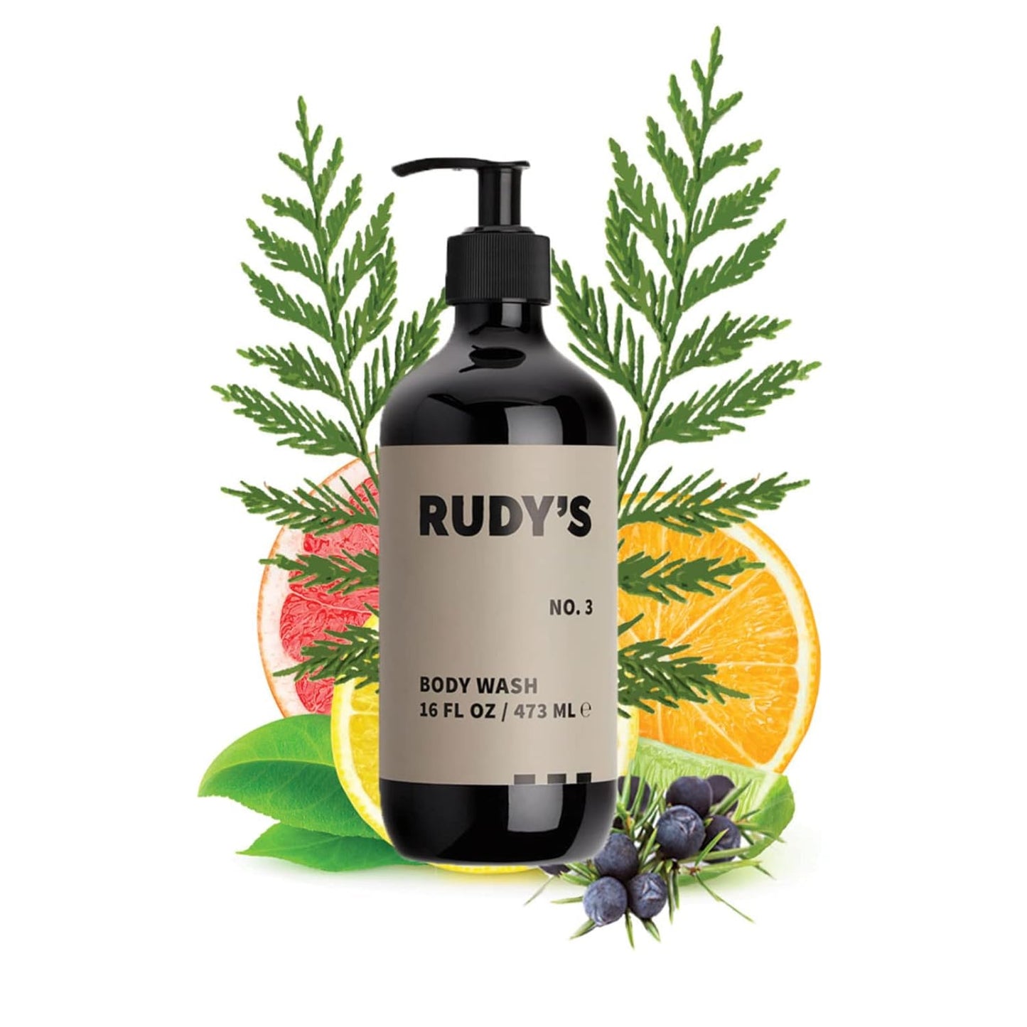 Rudy's No. 3 Body Wash - Natural Ingredients, Sulfate & Paraben Free - Exfoliates, Nourishes, and Maintains pH Balance (16 fl oz)