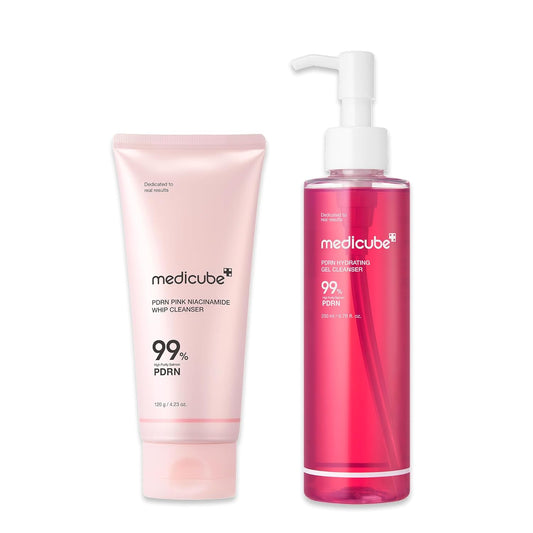 medicube Pink Cleanse & Glow Duo: PDRN Marshmallow Whip Cleanser and PDRN Jelly to Foam Cleanser | Daily Facial Wash for All Skin Types | For Clear Smooth Skin | Korean Skincare