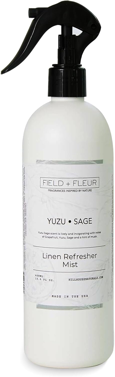 FIELD FLEUR Yuzu Sage Linen & Room Spray 15.5 oz - Aromatic & Refreshing Bedding & Fabric Mist - Air Freshener for Clothes & Sofas - Notes of Yuzu, Mandarin, Sage & Eucalyptus - Made in USA