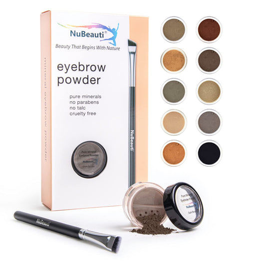 Mineral Eyebrow Powder by NuBeauti - Natural Brow Makeup Kit with Angled Contour Brush for Precision Sculpting to Color Eyebrows Precisely for Beautiful Perfect Professional Brows - (Dark Brown)