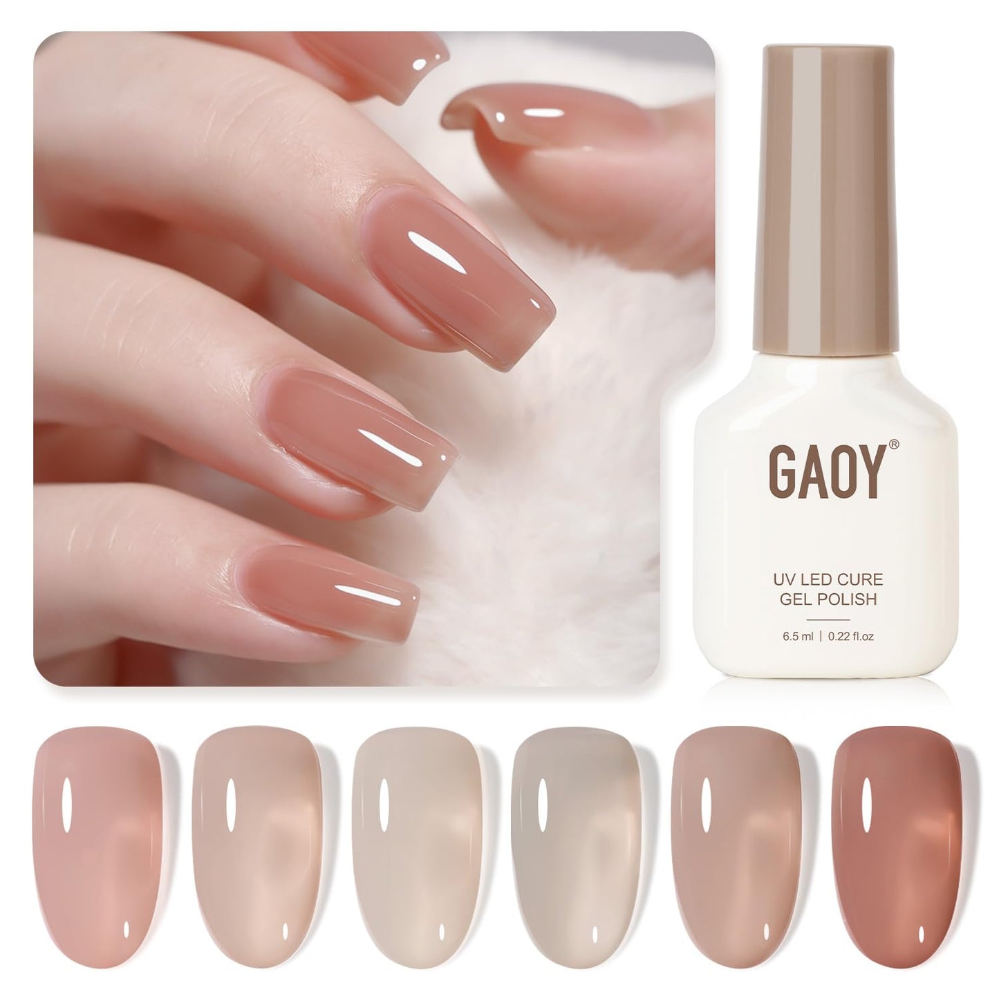 GAOY Jelly UV Gel Nail Polish of 6 Transparent Nude Pink Gray Colors Sheer Gel Polish Kit for Salon Manicure and Nail Art DIY at Home, Rose Quartz