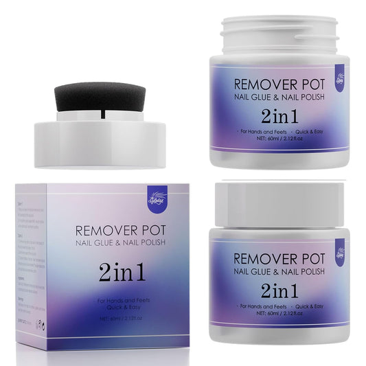 Nail Polish Remover Pot - 2 Pack Acetone-Free Sponge Soaker with Lid, 5-Second Fast Removal for Regular Nail Polish at Home, Salon & Travel