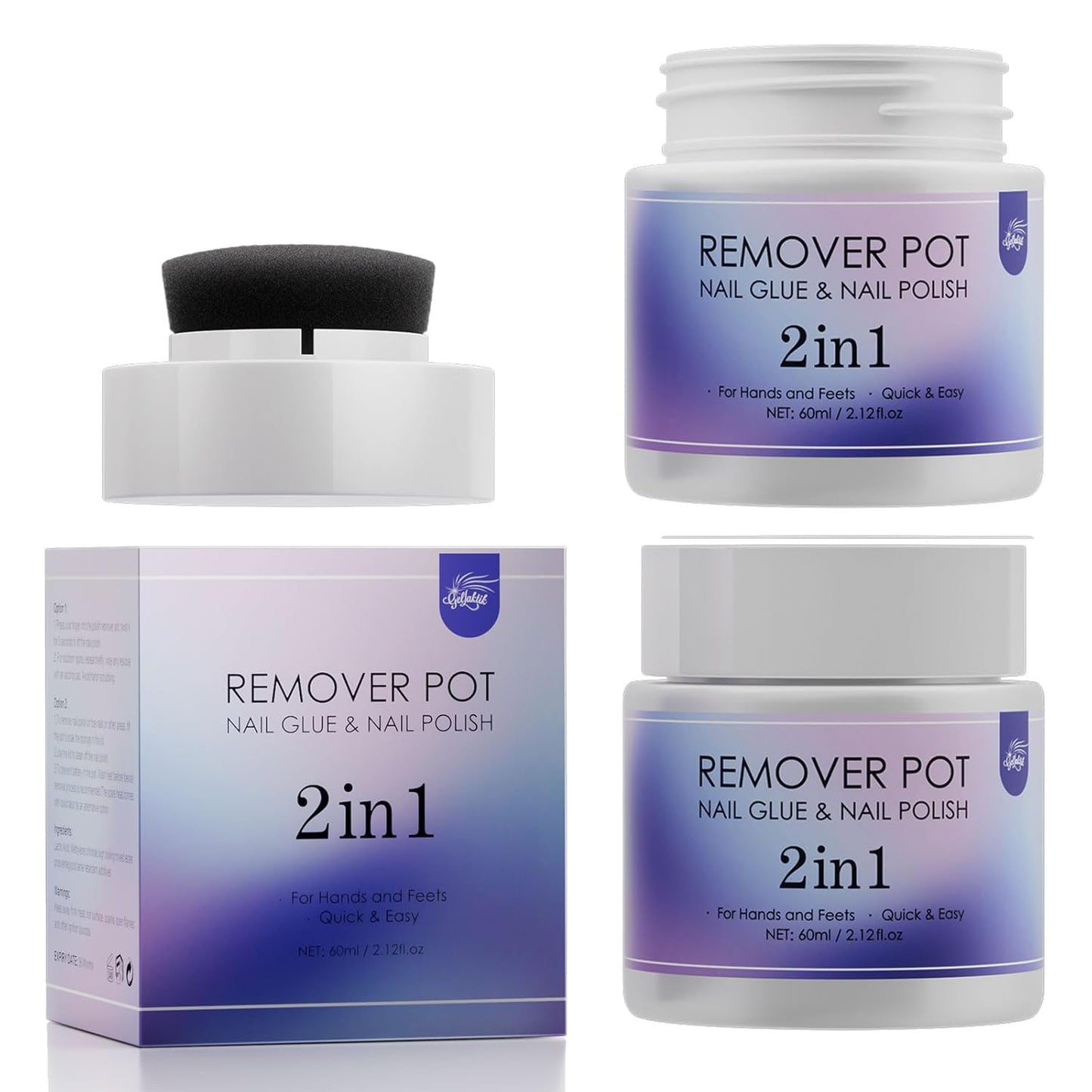 Nail Polish Remover Pot - 2 Pack Acetone-Free Sponge Soaker with Lid, 5-Second Fast Removal for Regular Nail Polish at Home, Salon & Travel